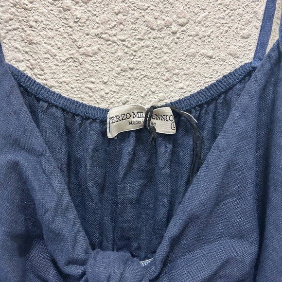 Terzo Millennio Navy Linen Tie Front Babydoll Tank Top Size L - Picture 3 of 8